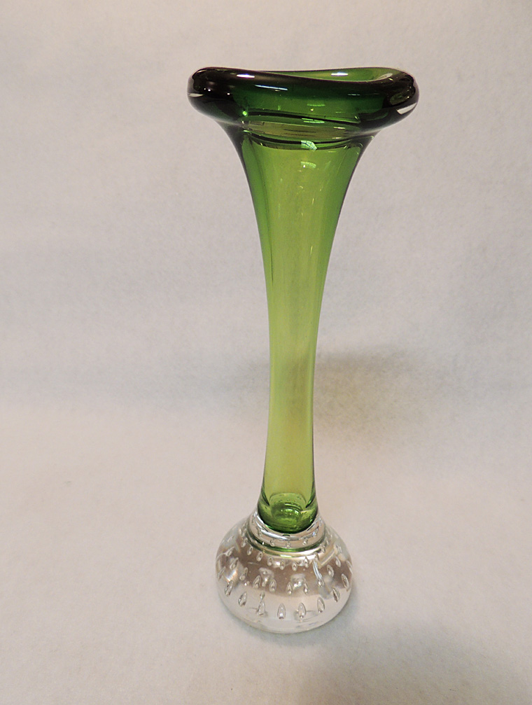 Vintage Mid Century Green Art Glass Controlled Bubble Vase Erickson Ebay